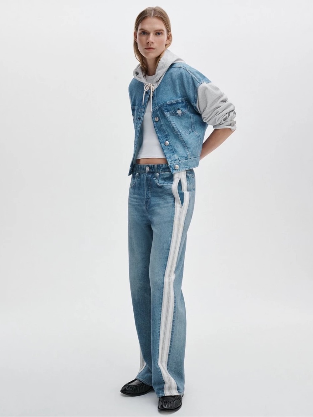 NEW Rag & Bone rb Miramar Side Stripe
Wide Leg Cotton Terry Sweatpant Jeans M